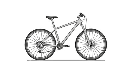 Fototapeta premium Detailed illustration of a modern mountain bike with suspension and disc brakes, isolated on a white background.