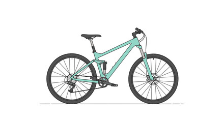 Fototapeta premium Modern teal full suspension mountain bike isolated on a white background, studio shot
