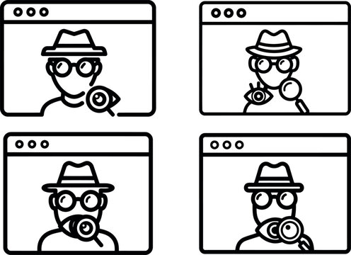 Spy avatar in browser window icon set simple line vector