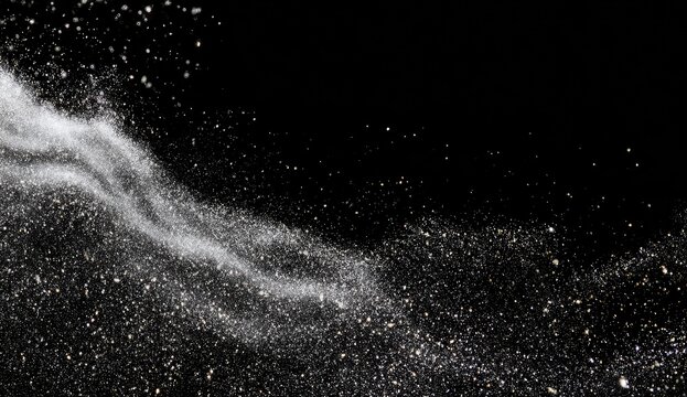 Abstract White Powder Explosion Against Black Background.