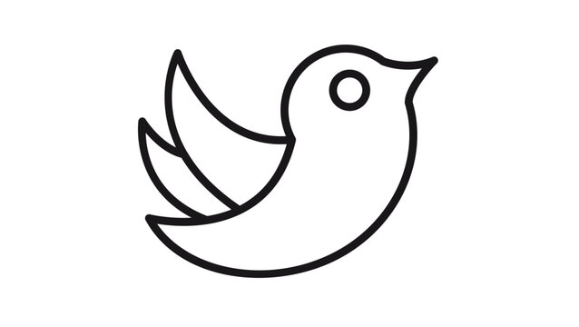 Stylized black vector icon of a flying bird with outstretched wings, minimalist line art illustration of a songbird silhouette symbol for modern logo design, branding, and graphic web interface.