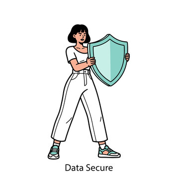 A woman holding a shield for data security