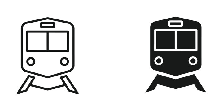 Comparison of monochrome and filled train icons with similar design elements