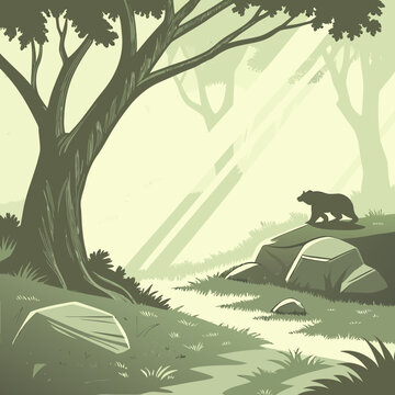 A bear standing on rocks next to a tree
