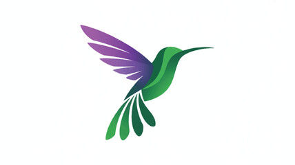 Fototapeta premium A minimalist logo design of a hummingbird in flight displays green and purple wings
