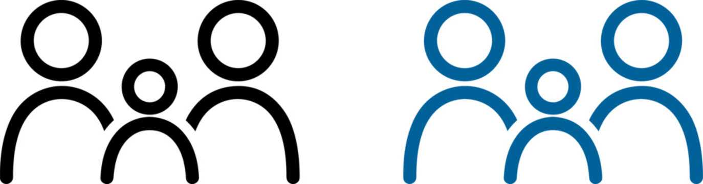 Simple family vector graphic illustration featuring two stylized parent figures and one child icon designed for modern user interfaces and professional social web media applications