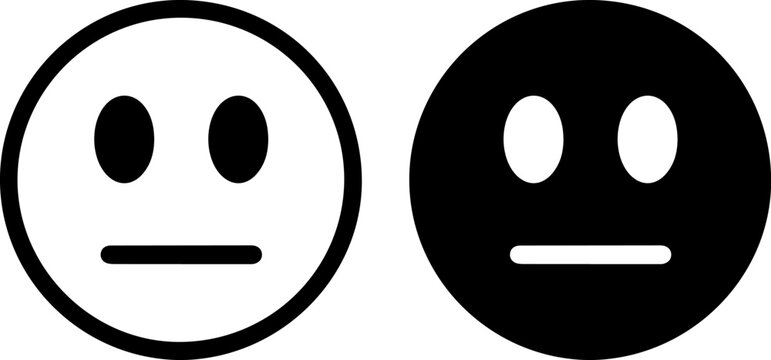 These versatile vector graphic illustrations depict a neutral, expressionless emoji face in two distinct styles, offering essential design elements for user interface and communication applications.