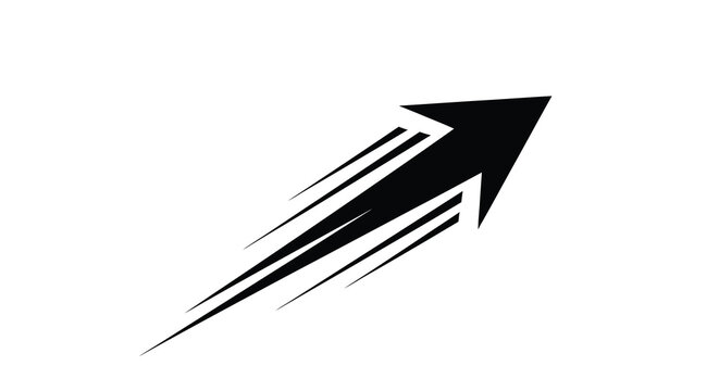 A sleek black arrow pointing upwards with dynamic speed lines
