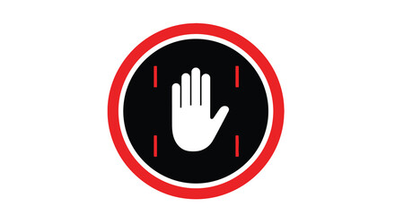 Obraz premium A red and black circular sign depicting a white hand with a stop gesture