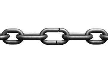 Fototapeta premium Broken metal chain link creating a strong concept of breaking free, weakness, failure, or liberation on transparent background