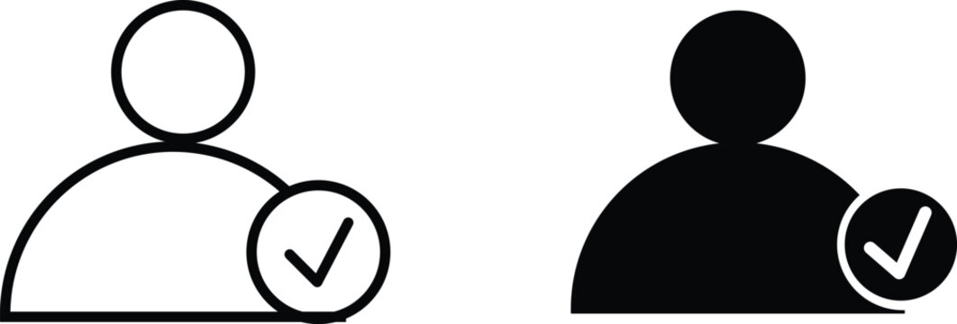 Account verify icon set. Profile authentication symbols. Verified sign. Security and user validation design. Checkmark and profile . Approval sign. Trust and saf
