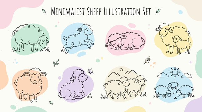 Minimalist sheep illustration set graphics.