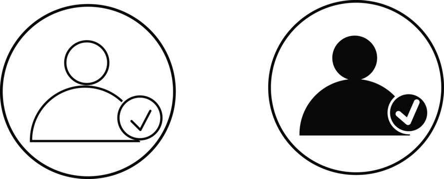 Account verify icon set. Profile authentication symbols. Verified sign. Security and user validation design. Checkmark and profile . Approval sign. Trust and saf
