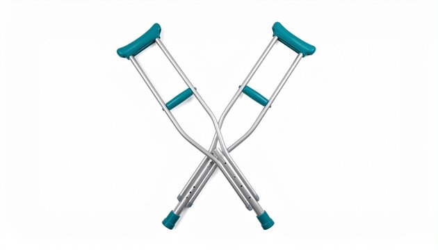Crossed metallic crutches with teal padding, mobility aid symbolism