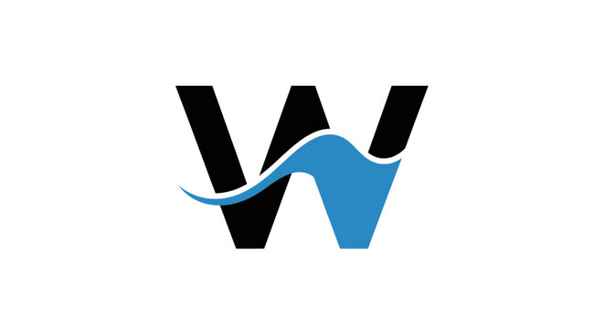 Abstract letter W logo with blue wave element