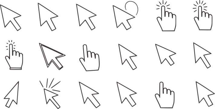 Collection of computer mouse cursors and hand pointer click