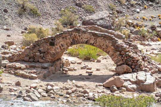 Picheuta old historic bridge  - Picheuta bridge - in the Andes at tourist village Uspallata in the Mendoza region