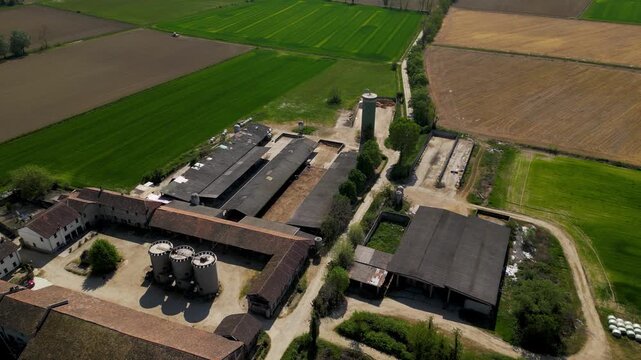 Aerial view of a cattle farm in Italy.