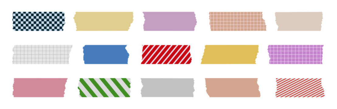 Decorative tape with different patterns, patterned design tapes, colorful element mockup collection on transparent background