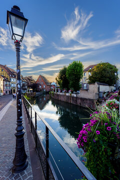 Colourful half-timbered houses at the Quai de la Poissonnerie at the river Lauch in Colmar, Alsace, France.