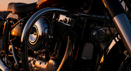 Fototapeta premium Close-up of Vintage Motorcycle Engine on a Sunny Day