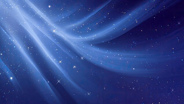 A mesmerizing abstract image showcases flowing blue light trails against a deep blue starry background, creating a sense of cosmic wonder and ethereal beauty.