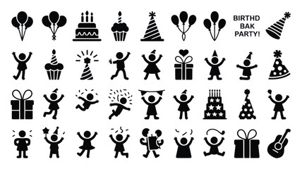 Obraz premium Set of 39 Black Birthday Party Celebration Icons Vector