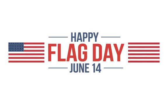 Happy Flag Day June 14 text design with American flag elements on a transparent background.