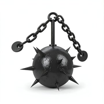 Medieval Flail Weapon - Spiked Ball and Chain Isolated on White.