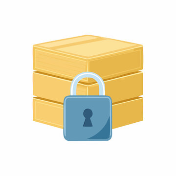 Secure Padlock Icon Protecting Digital Data Blocks Vector Illustration