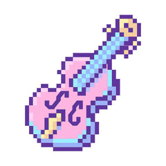 Fototapeta premium PNG Retro pixel art guitar illustration.