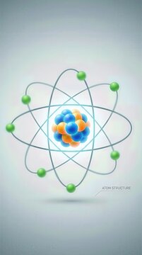 Atom, fundamental particle exhibiting detailed internal structure, dense nucleus containing individual proton, neutron, electron orbiting discrete energy shell, quantum physics concept.