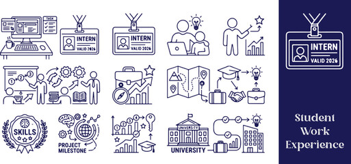 Obraz premium Graduation Internship Line Icons – Student Work Experience
