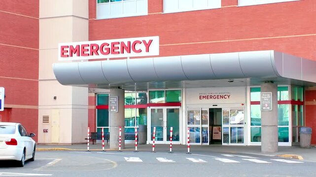 Victoria, BC, Canada &ndash; April 12, 2026: Royal Jubilee Hospital emergency department entrance