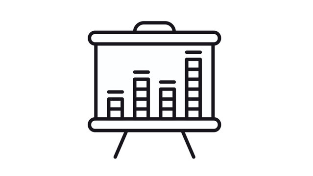Presentation board with bar chart vector icon illustration, representing business growth, data analysis, financial reporting, marketing strategy, and corporate statistics on white background.