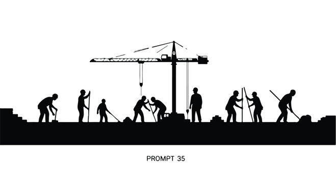 Construction workers operate machinery on an active site to complete essential building projects within a modern urban development zone that requires precise labor and heavy industrial equipment.