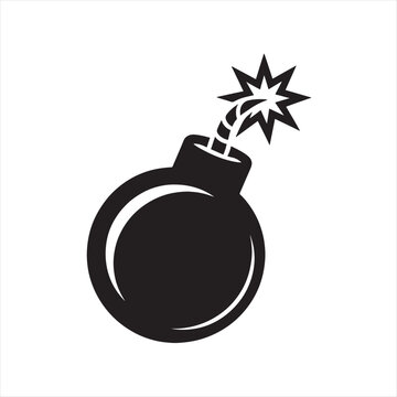 A cartoon illustration of a black sphere bomb with a burning fuse isolated on a white background as a symbol of an explosive weapon or imminent danger