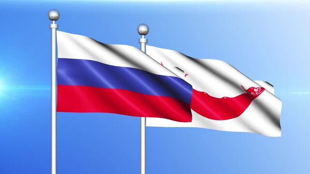 Russia and Easter Island - Rapa Nui National Flag Waving on Pole Loop