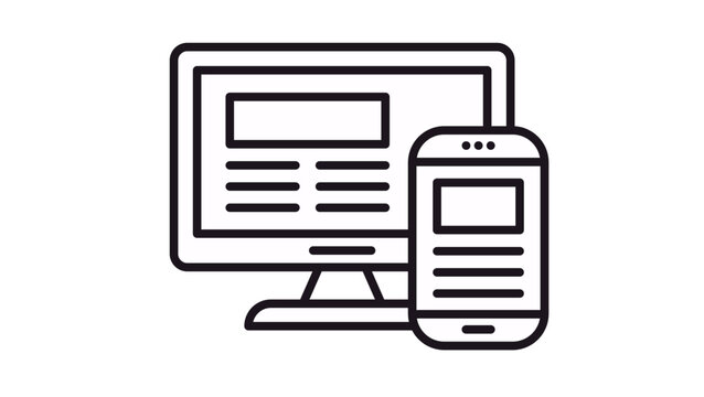 Responsive Web Design Vector Icon Illustration Featuring a Desktop Computer Monitor and Smartphone with Simplified Website Layouts, Representing Multi-Device Compatibility and Digital Interface
