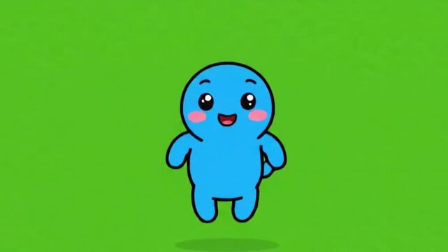 Cute simple 2D cartoon character jumping happily with joyful motion, minimal flat vector style, smooth animation loop, centered composition, isolated character only