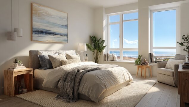 Serene Bedroom with Ocean View and Natural Light.