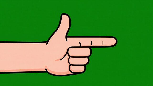 2D cartoon hand pointing to empty space on the right side, slow smooth motion animation, minimal vector style, clean thick outline, isolated object only, no shadow artifacts, centered composition