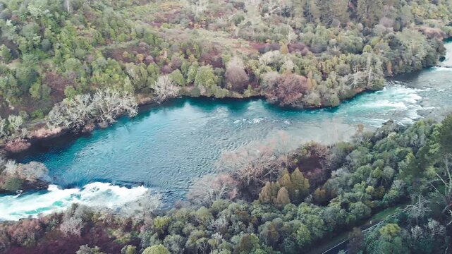Aerial view of Huka Falls in Taupo, New Zealand