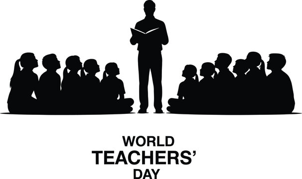 World teachers' day illustration silhouette of a teacher and students
