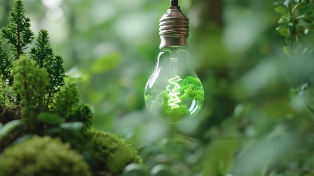 Green Energy Light Bulb with Mini Forest for Renewable Energy and Sustainable Environment