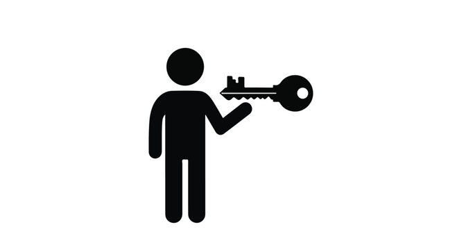 Person silhouette holding a key represents the concept of property ownership or finding a new home solution.