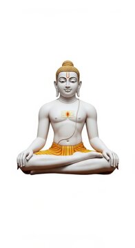 Serene Jain Tirthankara Statue in Meditation on White Background