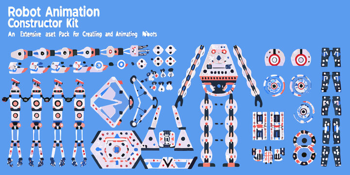 Robot animation kit components displayed for creating and animating robotic figures