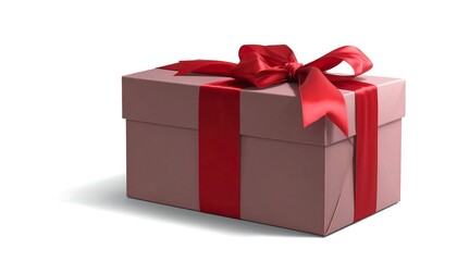 Obraz premium A gift box wrapped with a red ribbon and bow on top is sitting on a surface.