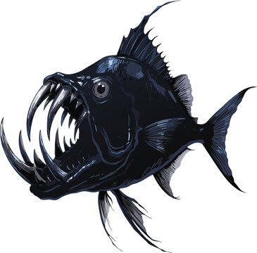 Deep Sea Fangtooth Fish with Oversized Sharp Teeth and Dark Scales